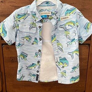 Magellan Outdoors Kids Marlin Print Shirt - Blue and Yellow